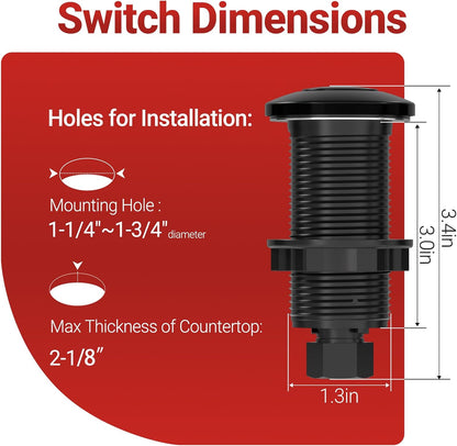 APIELE Garbage Disposal Air Switch Kit, Sink Top Push Button Switch for Food Waste Disposer, UL Listed 3.6" Long On/Off Air Button (Matte Black)