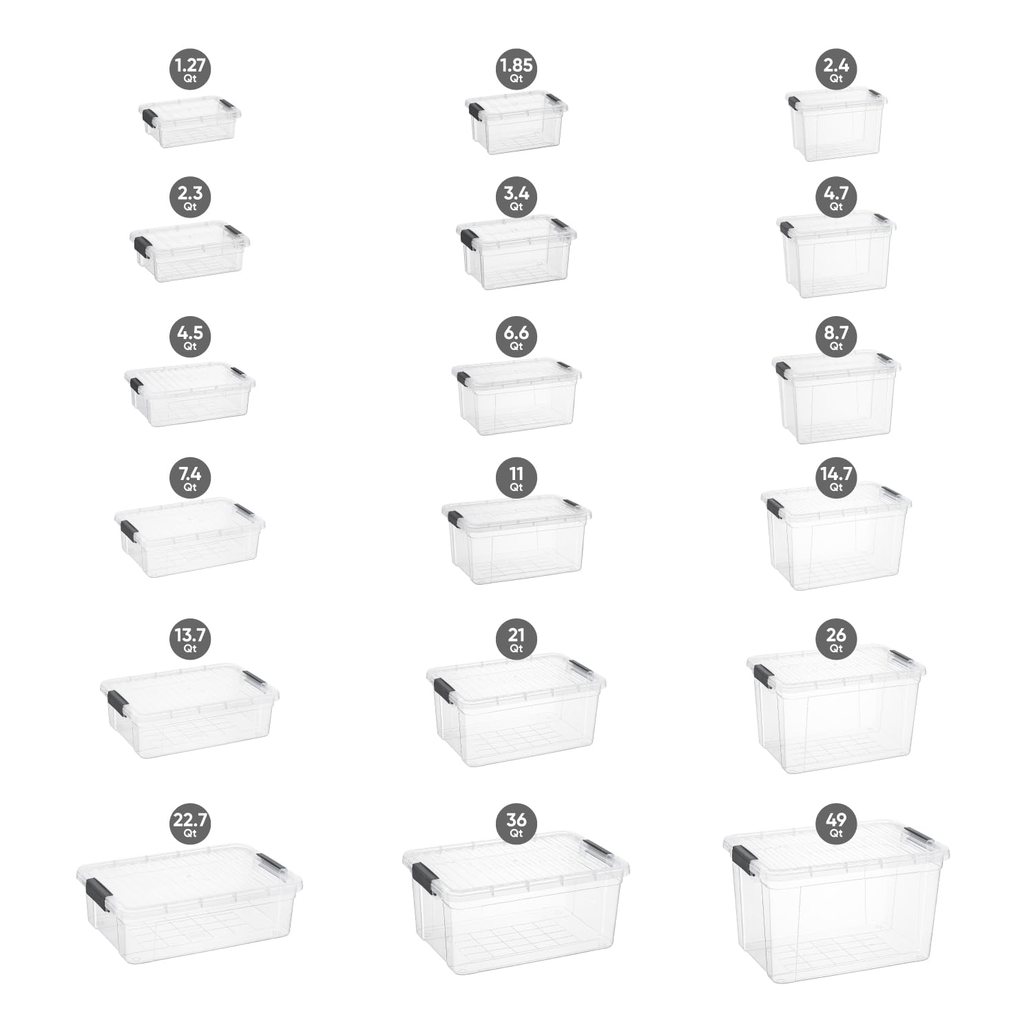 Superio Clear Small Storage Boxes with Lids, 2.3 Quart Flat Plastic Container Bins for Organizing