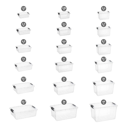 Superio Small Flat Clear Storage Boxes with Lids, 4.5 Quart Plastic Container Bins for Organizing