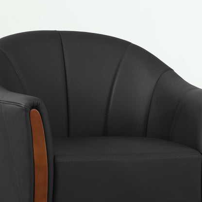 360° Swivel Accent Chair, Modern Leather Barrel Club Chair with PU Leather Upholstery and Sturdy Wood Base, Comfortable Armchair for Living Room, Bedroom, Reading Nook, Black