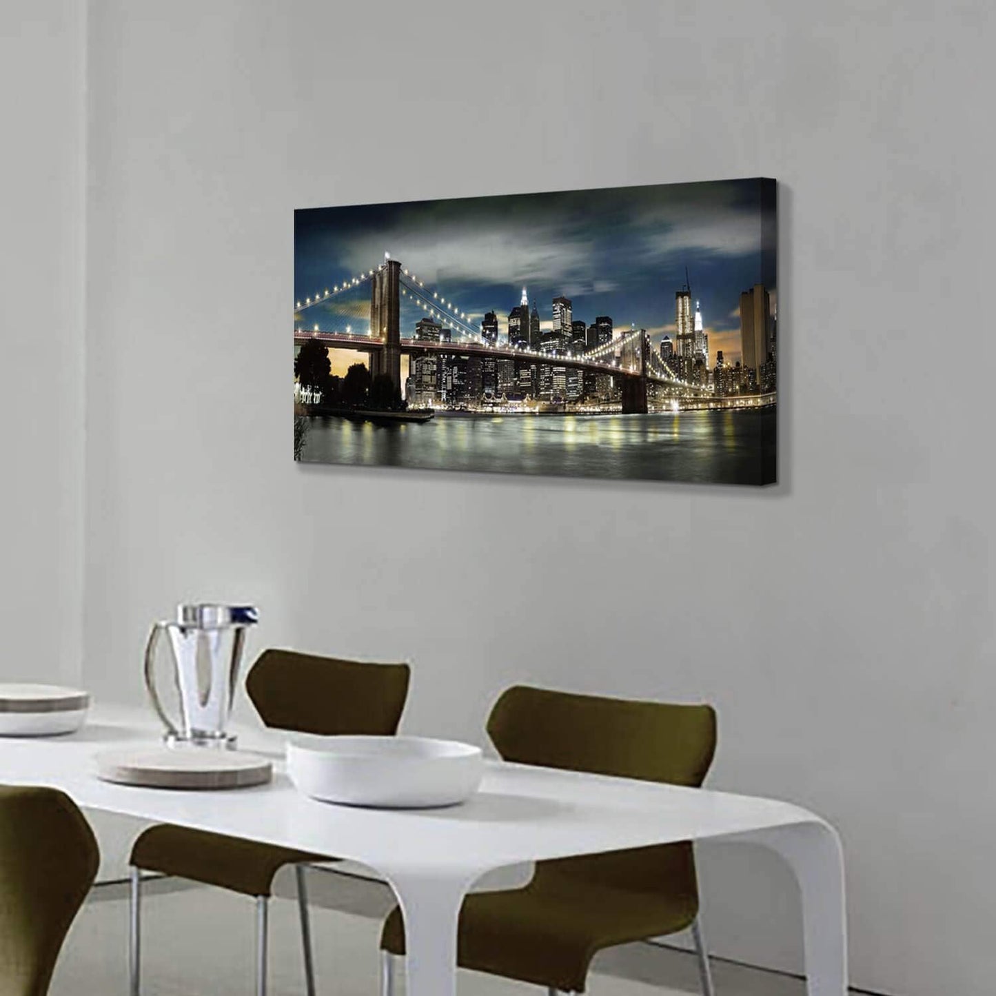 Brooklyn Bridge Canvas Wall Art: Skylines Reflections in New York Artwork for Office Living Rooms(40”x20”)