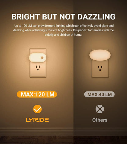Lyridz Plug in Night Light with Motion Sensor, Smart Warm White LED Nightlights with 1-120LM Stepless Adjustable Brightness for Bathroom, Bedroom, Kitchen, Stairs, Hallway, 6 Pack