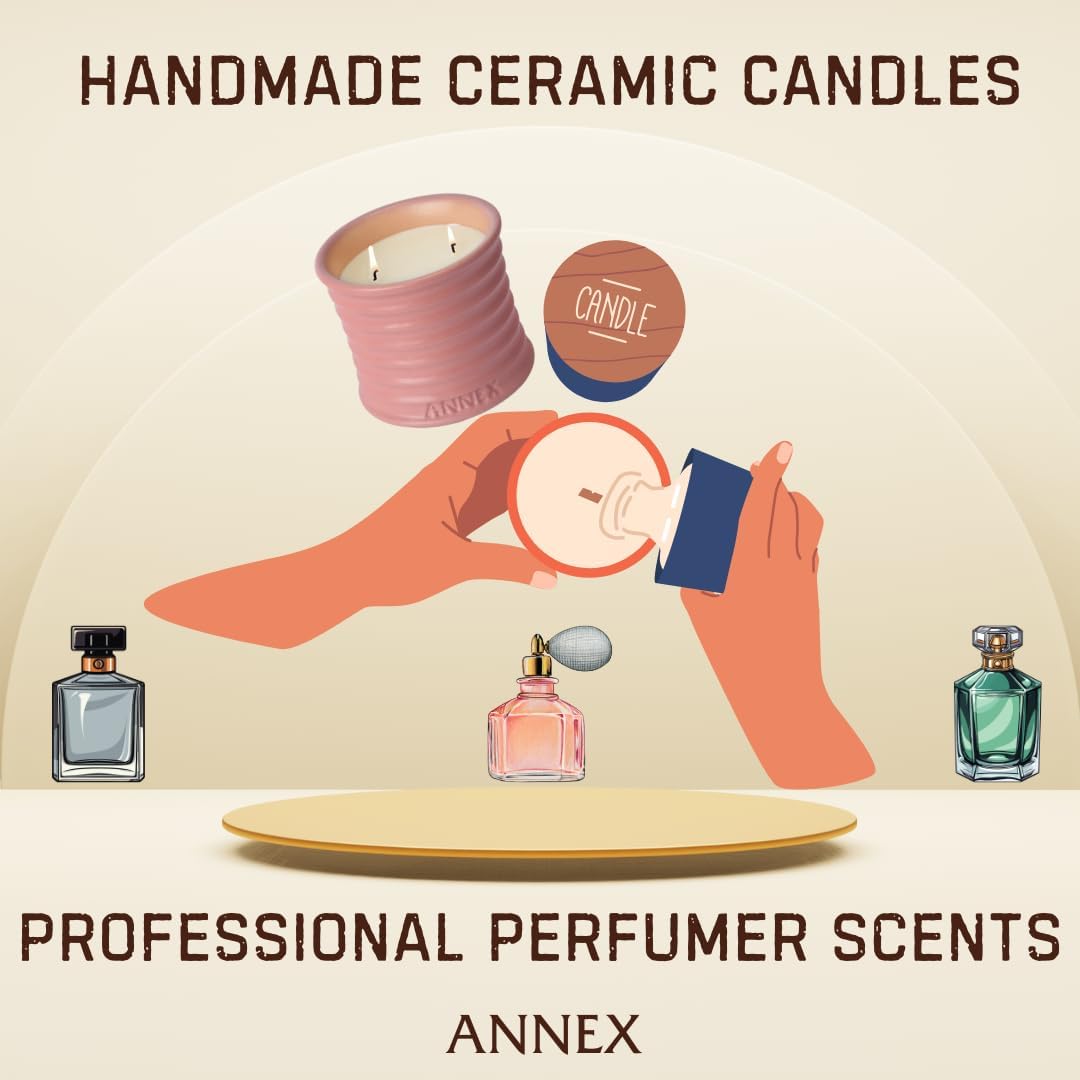 Scented Luxury Candles in Handmade Ceramic Jars, Soy Wax | Canal Rose – Rose Bud & Oud Scented, Large Candle | Non Toxic, 2 Wicks, Reusable Big Pink Jar | Natural Spring Aromatherapy for Women & Men