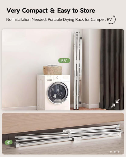 Clothes Drying Rack 79 Inches Folding Indoor Outdoor, Drying Rack Clothing Collapsible, Foldable Laundry Drying Rack, Heavy Duty Stainless Steel Clothesline, Garmet Rack, 20 Hooks 12 Clips