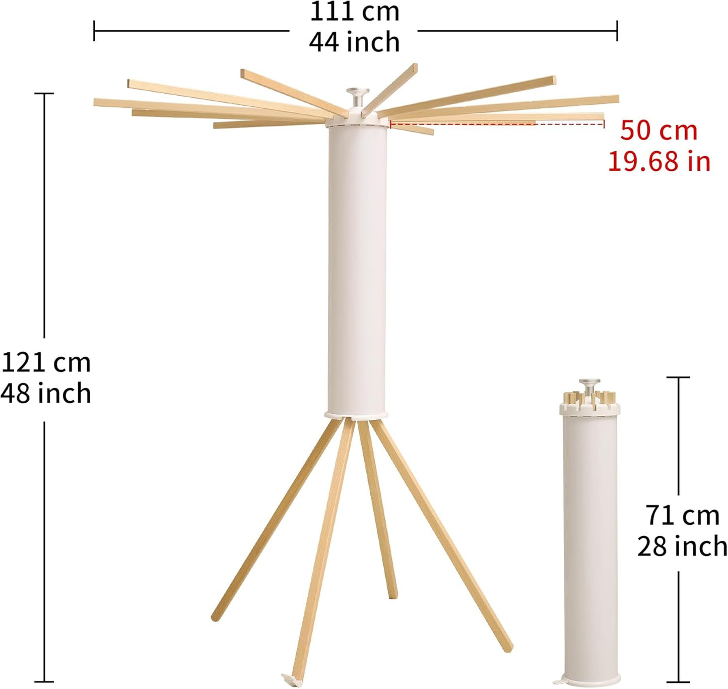 LEQ Drying Rack Portable,Foldable Drying Rack Clothing with 12 Wood Drying Arms, Standing Laundry Hanger Rack Round Collapsible & Portable Handle for Laundry Room, Balcony, Bedroom, RV