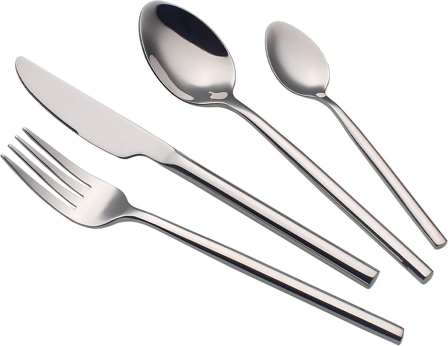 24 Piece Silverware Set For 6 Heavy duty 18/10 Stainless Steel Flatware Set Modern Design Knife/Fork/Spoon Mirror Polished Dishwasher Safe Cutlery Set with Gifts