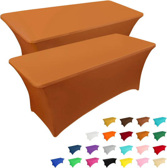 IVAPUPU 2 Pack 6FT Table Cloth for Rectangular Fitted Events Stretch Caramel Table Covers Washable