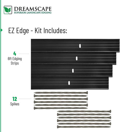Dreamscape E-Z Edge Aluminum Landscape Edging - 4 Strips, 6ft Each (24ft Total), Black Painted - Professional Quality Landscaping Border, Metal Divider for Lawn, Garden, Flowerbed