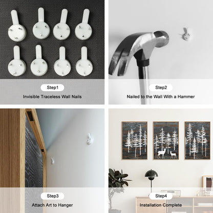 Modern White Forest Framed Canvas Wall Art Set, Minimalist Woodland Art Painting, Retro Tree Landscape Wall Decor, Wildland Deer Artwork for Living Room, Dining Room, Office - 16"x24"x3