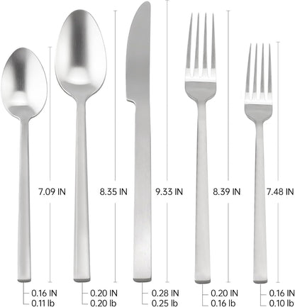 Stainless Steel Flatware Set Hand Forged 18/10 Silverware Set Cutlery Set Silver Cuboid Handle Matte Finished 20 Pieces Service for 4