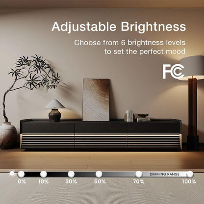 POVISON Fully-Assembled Mid Century Modern TV Stand with Legs, Wood Media Console with Adjustable LED Light, Entertainment Center with Storage for Living Room