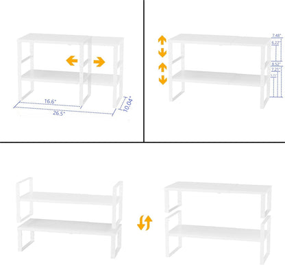 Expandable,Stackable Spice Rack,Seasoning Organizer and Storage,Spices Jar Racks for Cabinet,Countertop, Metal Pantry, Cupboard,Laundry Storages,Heavy Duty(1 Pack/Large/White)