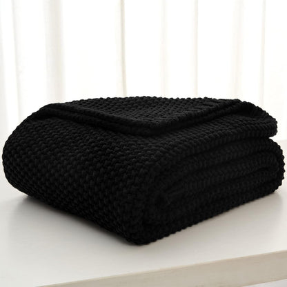 Longhui bedding Chunky Cable Knit Throw Blanket Lightweight Black 100% Organic Cotton Blanket for Sofa Couch Bed Baby Nursery, Rustic Shabby Chic Modern Farmhouse, 60” x 80” Give Laundering Bag