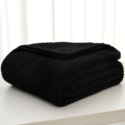 Longhui bedding Chunky Cable Knit Throw Blanket Lightweight Black 100% Organic Cotton Blanket for Sofa Couch Bed Baby Nursery, Rustic Shabby Chic Modern Farmhouse, 51” x 63” Give Laundering Bag