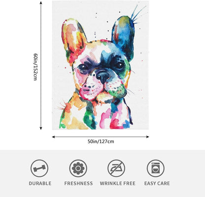 HGOD DESIGNS Watercolor French Bulldog Fleece Throw Blanket Ultra Soft Cozy Blooming Decorative Flannel Blanket All Season for Home Couch Bed Chair Travel 50x60in