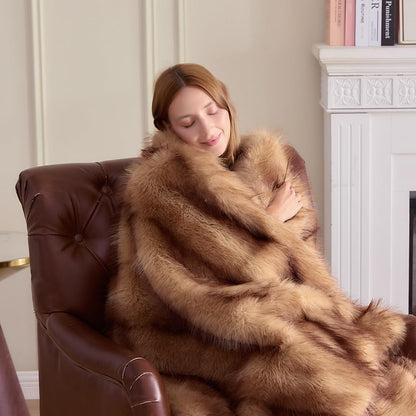 Fluffy Faux Fur Throw Blanket – Super Soft Warm Thick Plush Blanket for Bed, Couch & Office, Cozy Fuzzy Throw with Flannel Backing,50"x60", Brown