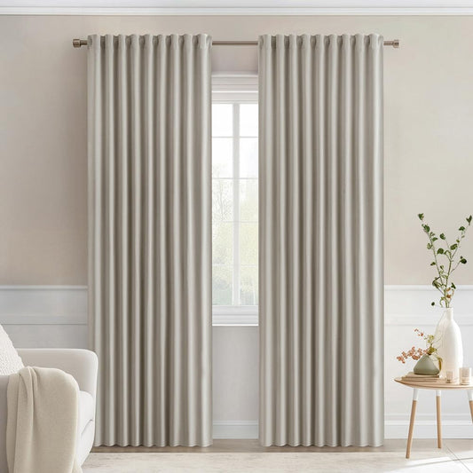 MIULEE Stone Back Tab Blackout Curtain 96 Inch Long 2 Panels Set for Bedroom, Rod Pocket/Pinch Pleat Thermal Insulated Living Room Darkening Pleated Light Blocking Floor to Ceiling Drape