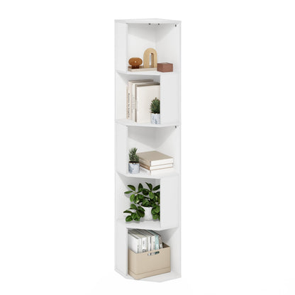 Furinno ECON Corner Shelf, 5-Tier Corner Book Shelf, Standing Storage Shelves, Cube Display Rack