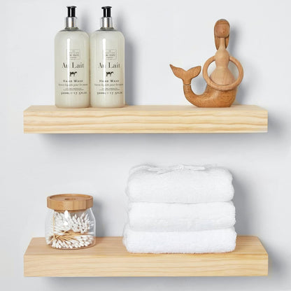 Homeforia 18 inch Wood Floating Shelves, High End Solid Natural Wood 18inch Floating Shelf for Wall Mounted, Unfinished Wooden 18in Floating Shelves, Heavy Duty Bracket, 18 X 6.5 X 1.75 inch, Set of 3