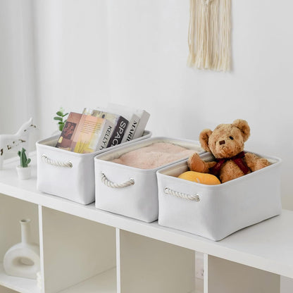 TheWarmHome Storage Bins for Shelves - Medium 3Pack 13.8L*9.8W*6.7H inch Fabric Storage Cubes Canves Storage Basket for Organizing Toys Baby Clothes Gift Dog (White)