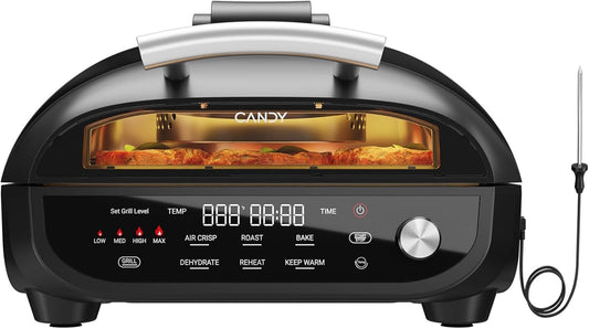 Indoor Grill and Air Fryer Combo with Ceramic Accessories, 7-IN-1 Digital Display, 5.2 QT Electric