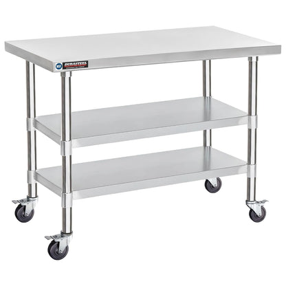 DuraSteel Stainless Steel Work Table 24" x 48" x 34" Height w/ 4 Caster Wheels - Food Prep Commercial Grade Worktable - NSF Certified - Good for Restaurant, Business, Warehouse, Home, Kitchen, Garage