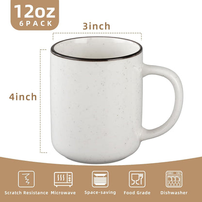 Ceramic Coffee Mug 12 oz Porcelain Coffee Mugs Set of 6 - Ceramic Coffee Cups with Handle and Speckled Patterns for Latte, Tea, Cocoa, Milk, Cappuccino, Microwave & Dishwasher Safe