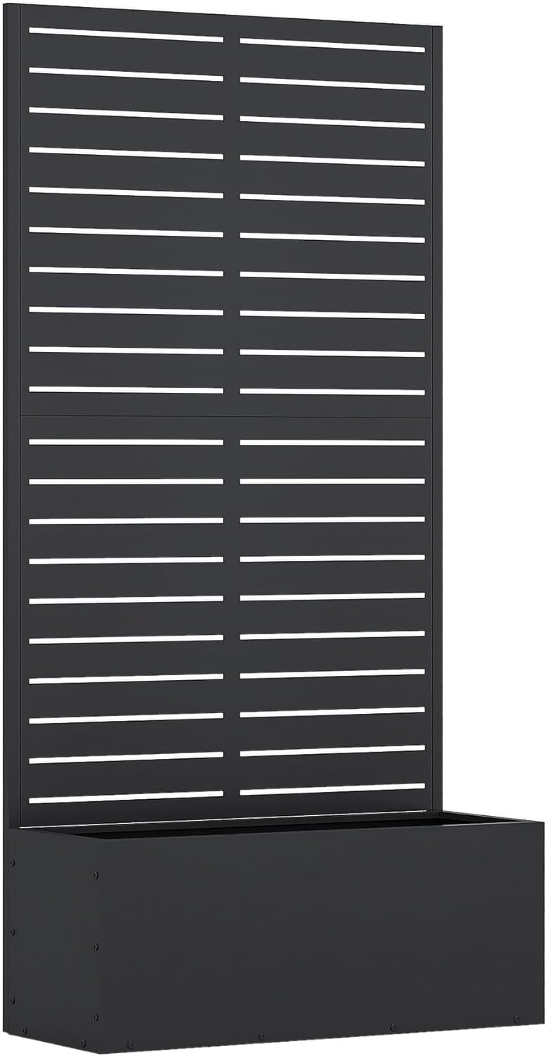 Casaphoria Metal Raised Garden Bed with Trellis, 59"x30"x12" Planter Box for Climbing Plants, Vegetables & Vines, Features Drainage Holes and Privacy Screen (Black-Louvered)