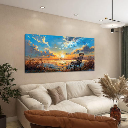 LASMOND Canvas Prints Wall Art Sunset Ocean Beach Pictures Photo nature landscape Paintings for Living Room Bedroom Home Decorations Modern Stretched and Framed Seascape Waves Landscape Artwork ( 30x60 Inches )