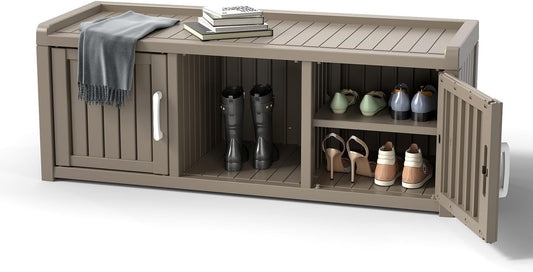 ROJIK Shoe Cabinet Waterproof UV-Resistant,Storage Bench Indoor Outdoor with Adjustable Shelves,for Entryway Bedroom,Hallway,Living Room(2 Door,Grey)