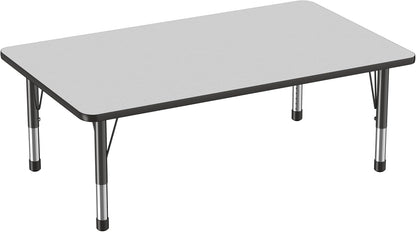 FDP Rectangle Activity School and Classroom Kids Table (36 x 60 inch), Toddler Leg, Adjustable Height 15-24 inches - Gray Top and Black Edge