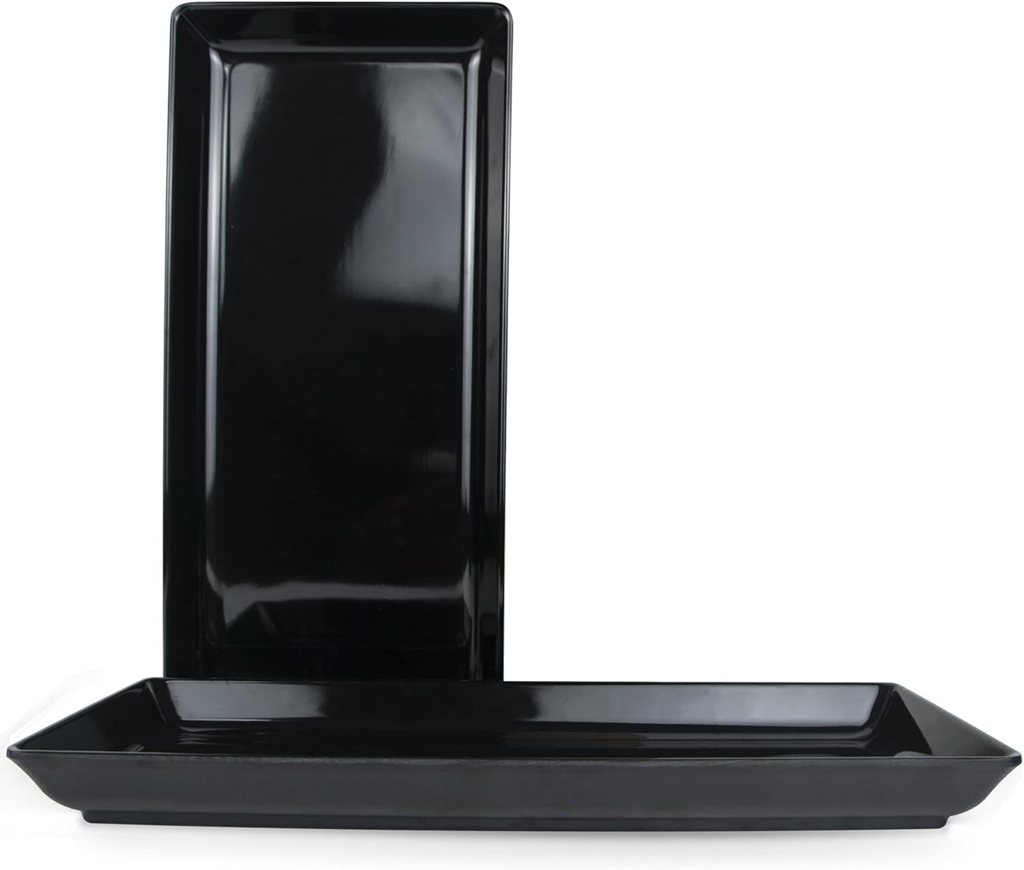 Long Melemine Serving Tray, 17.3x8x1.5 in Serving Platters and Trays for Appetizer, Charcuterie, Bread, Fruit, Dessert, Set of 2, Black