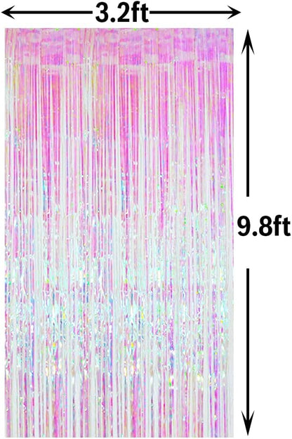 GOER 3.2 ft x 9.8 ft Metallic Tinsel Foil Fringe Curtains Party Photo Backdrop Party Streamers for Birthday,Graduation,New Year Eve Decorations Wedding Decor (Iridescent,1 Pack)