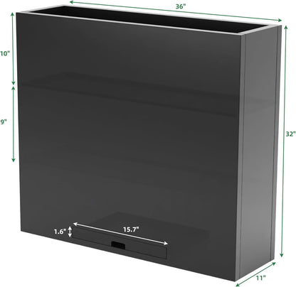 KOL Galvanized Steel Planter Box, with Insert Tray Drainage Holes, Rectangular Black Powder Coated Metal Planter, Outdoor Use, Heavy Duty Modern Flower Pot (Black, 36" H x 11" W x 32" L)