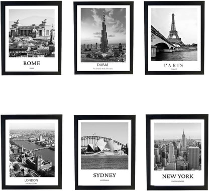 Black And White Wall Art Decor,New York, London, Tokyo, Paris, Eiffel Tower Wall Decor Art,Modern Boho Wall Art for Living Room Bedroom Prints Poster,8x10 Inch Set of 6,Framed