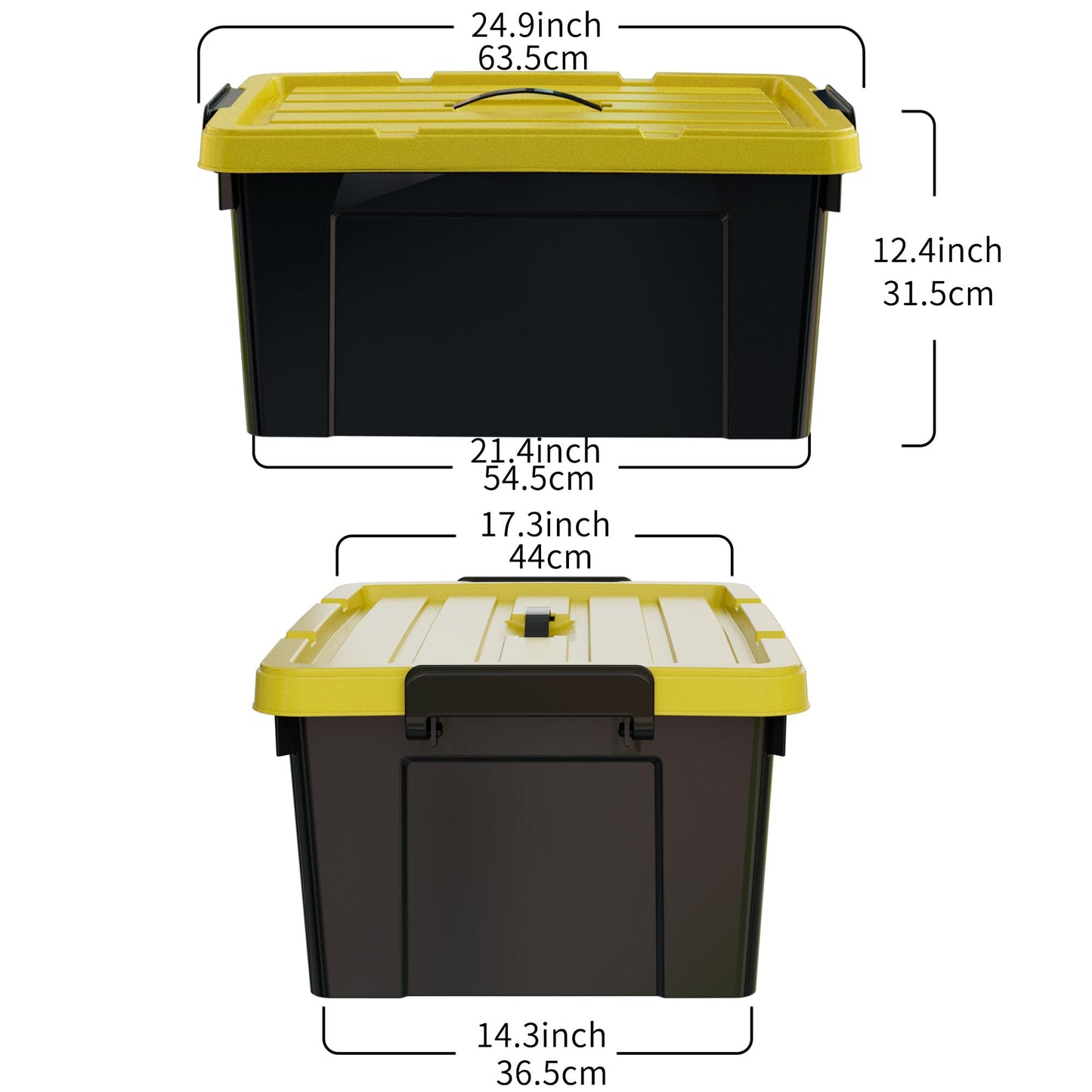Cetomo 72Qt*4 Plastic Storage Bins, Tote Storage Box with Handle, Stackable, Black and Yellow
