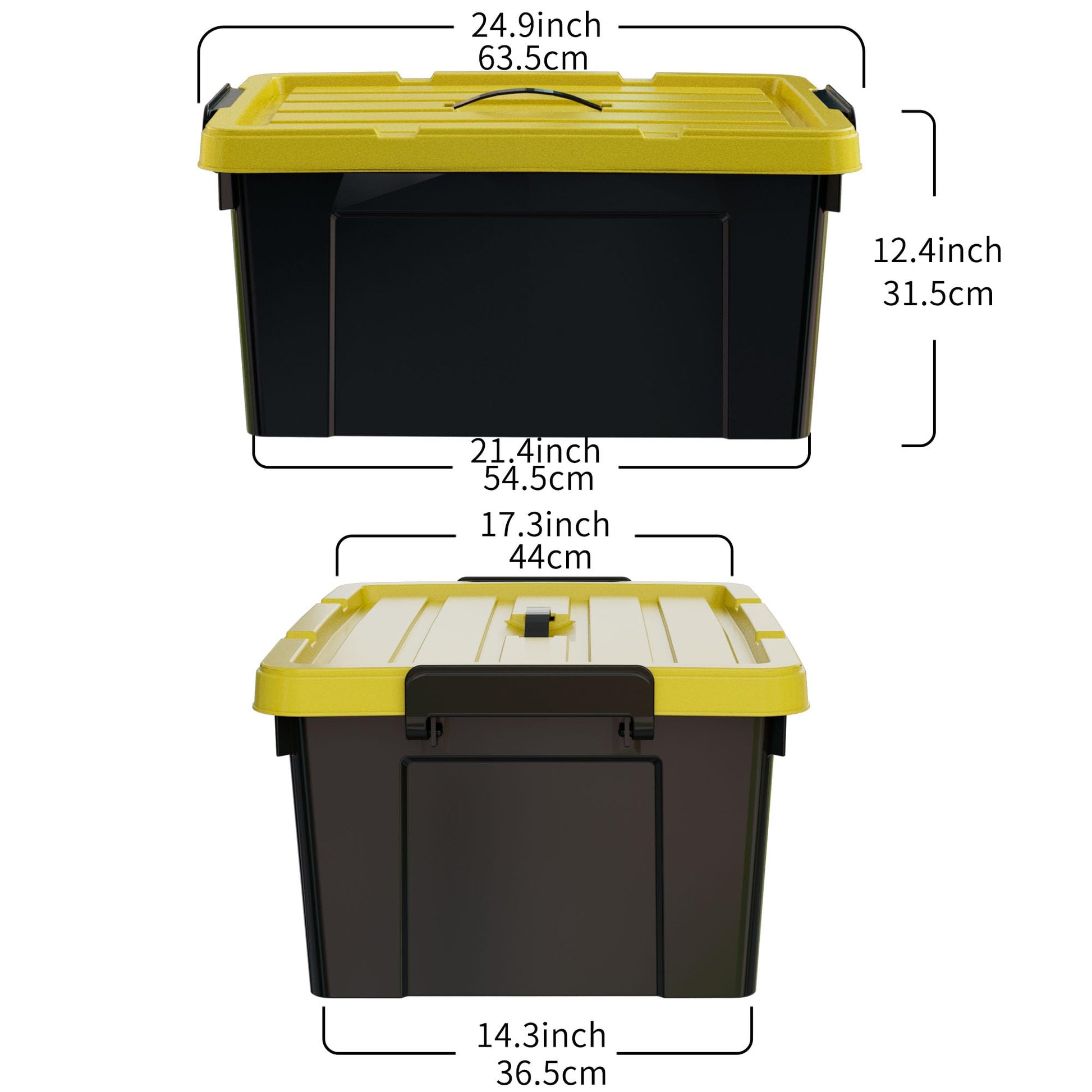 Cetomo 72Qt*4 Plastic Storage Bins, Tote Storage Box with Handle, Stackable, Black and Yellow
