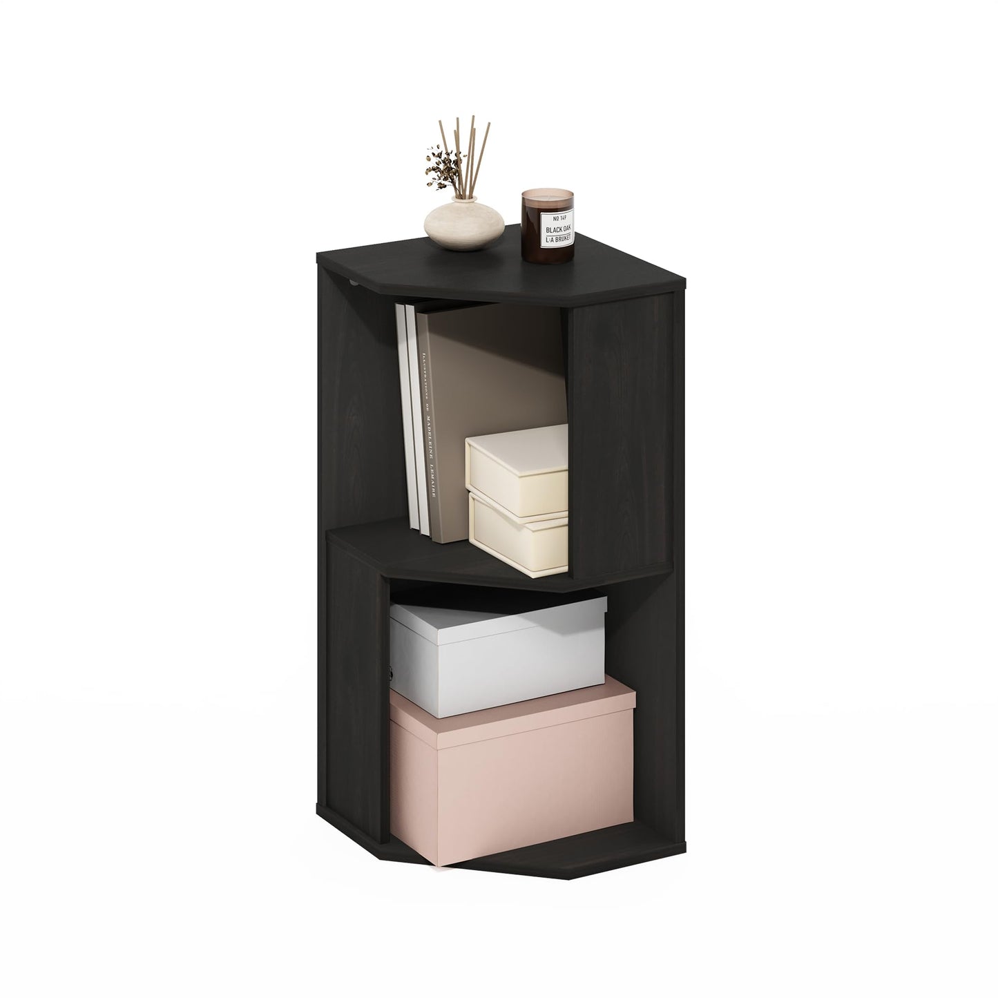 Furinno ECON Corner Shelf, 2-Tier Corner Book Shelf, Standing Storage Shelves, Cube Display Rack