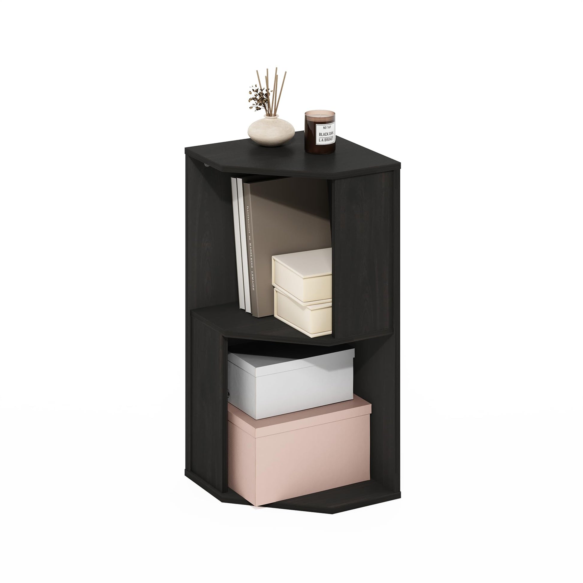 Furinno ECON Corner Shelf, 2-Tier Corner Book Shelf, Standing Storage Shelves, Cube Display Rack