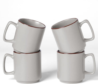 famiware Coffee Mugs Set of 4, Nebula 14oz Coffee Mugs, Ceramic Cup Set with Handle for Latte, Tea, Milk, Cappuccino, Cocoa, Light Gray