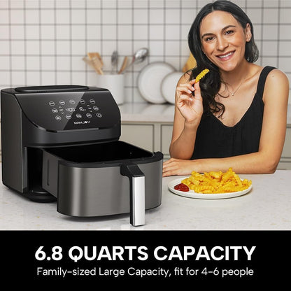 Air Fryer 6.8 Quarts, 10-in-1 Functions, Air Fry, Roast, Bake, Broil, Dehydrate, Large & Compact Air Fryers, Nonstick & Dishwasher-Safe Airfryer Basket, Stainless Steel Air Fryer, Metal Grey