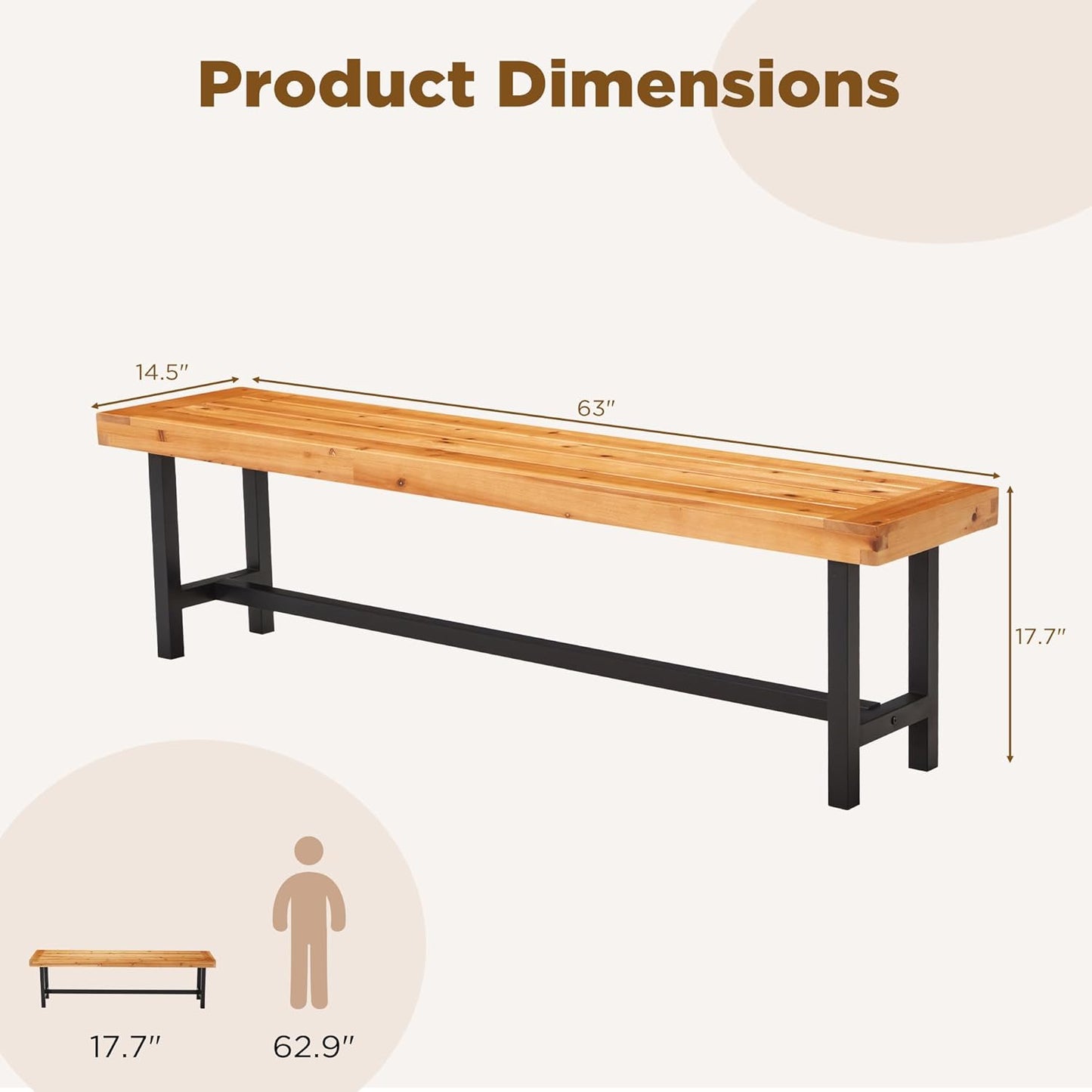 AVAWING Outdoor Wood Benches Set of 2, Patio Wooden Picnic Bench Waterproof, Backless Long Garden Park Chair for Porch, Balcony and Deck, Natural