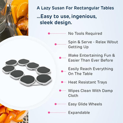 Full Set - Dark Gray - The First Patented Lazy Susan Turntable Expandable for Rectangular & Oblong Tables - Kitchen & Dining Tables - Great Gift! Parties & Gatherings.