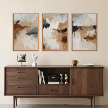 LHIUEM Large Abstract Brown Grey Framed Canvas Wall Art,Neutral Brush Stroke Pastel Wall Decor,Modern Color Block Wall Painting,Minimalist Artwork for Living Room,Bedroom,Dining Room,Office -16"x24"x3