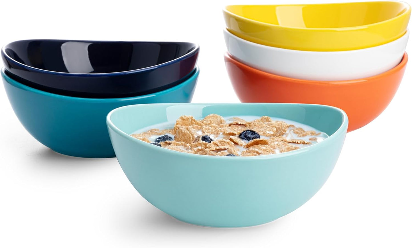 Sweese porcelain bowls 18 oz set of 6 - versatile for soup, cereal, fruit, rice - microwave dishwasher safe, oven proof vibrant mixed colors