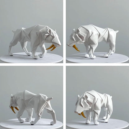 HAUCOZE Dinosaur Statue Arts Animal Figurine Modern Decor Leopard Sculpture Polyresin White 9.8inch