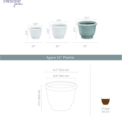 Crescent Garden Agave Planter, Charming Old-World Plant Pot, 21-Inch (Caviar Black)