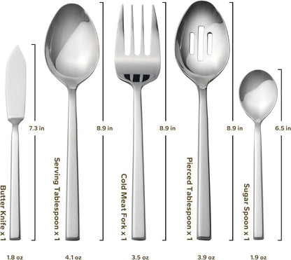 Alata Cube 65-Piece Forged Stainless Steel Flatware Set Cutlery Set with Utensil-Serving Set, Silverware Set Service for 12, Mirror Finish, Dishwasher Safe