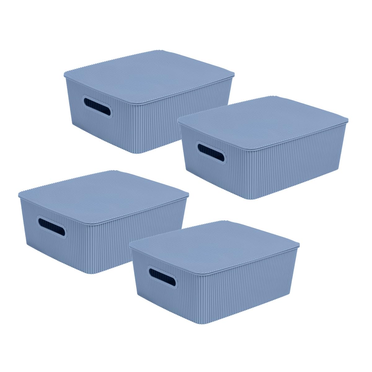 Glad Storage Baskets with Lids - Set of 4 Stackable Plastic Boxes with Handles - Decorative Shelf