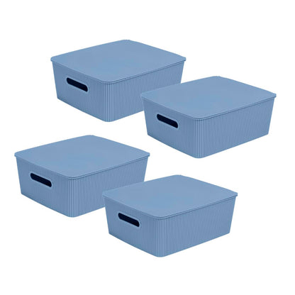Glad Storage Baskets with Lids - Set of 4 Stackable Plastic Boxes with Handles - Decorative Shelf